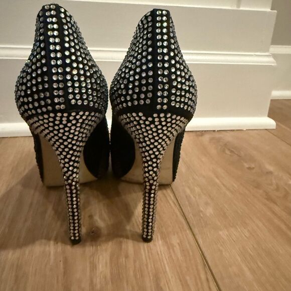 Enzo Angiolini Black, Gold and Silver Gem Studded Platform Heels - Picture 4 of 8